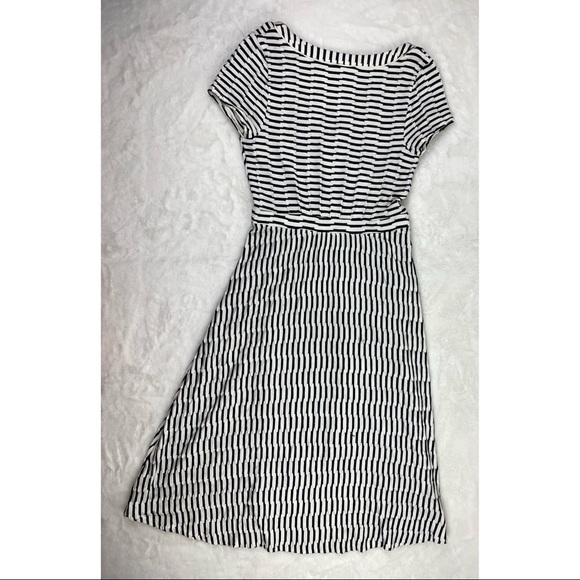 Maeve by Anthropologie Dress Size Small Midi Faux Wrap Textured Stripes Black - Picture 7 of 7